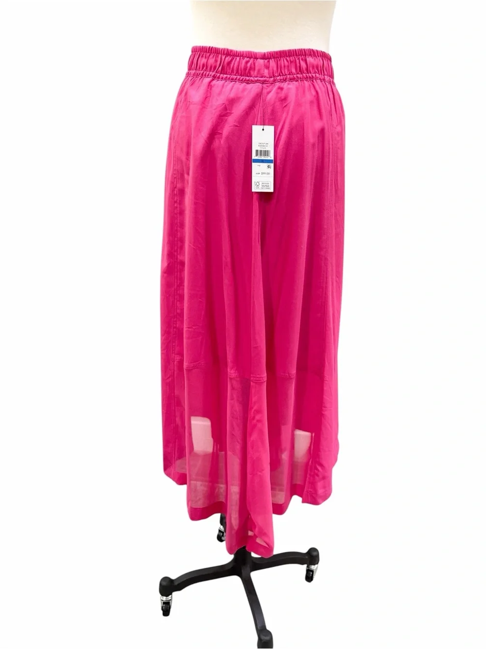 DKNY Handkerchief Hem Mixed Media Pull On Elastic Waist Maxi Skirt Pink XL NWT